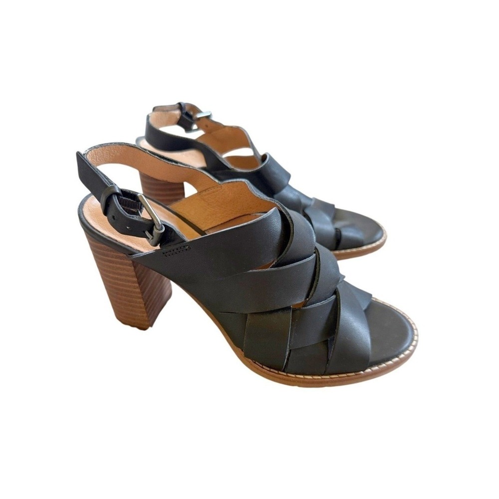 Madewell Black Woven Leather Slingback Block Heel Sandals Size 6 Vacation Boho